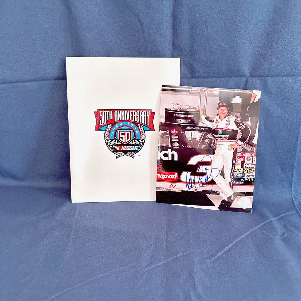 Signed Dale Earnhardt Photo and 50th Anniversary Nascar Folder